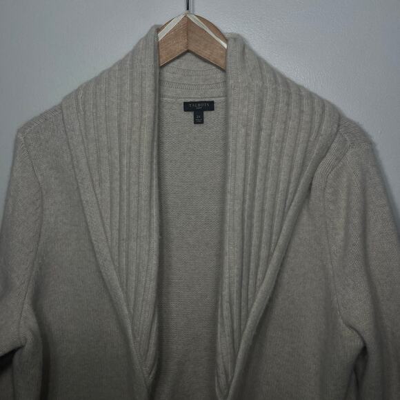 Talbots Sweater Beige Shawl Collar Open Cardigan Merino Wool Cashmere Winter 2X - Picture 2 of 7